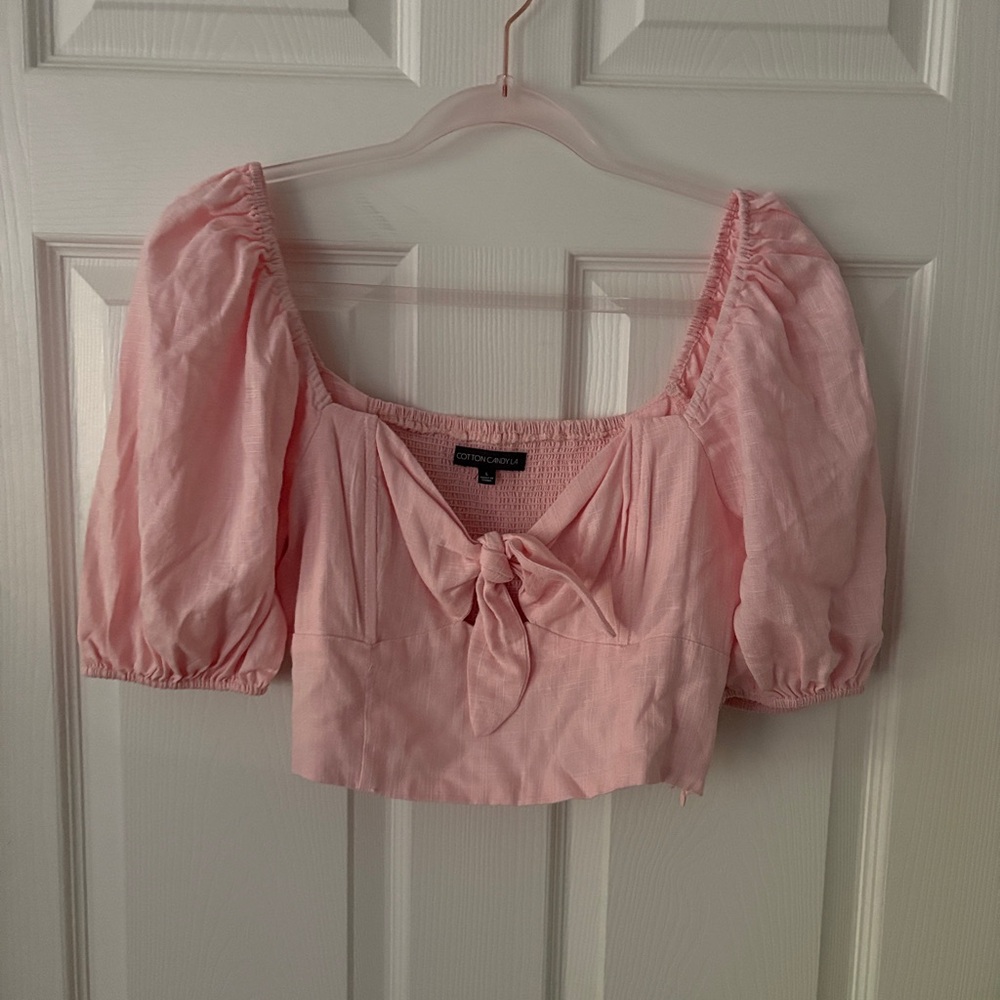 Cotton Candy Blush Puff Sleeve Blouse